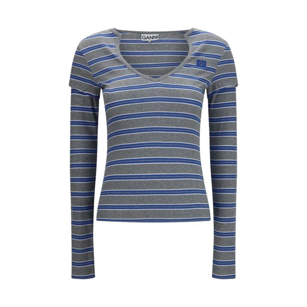 Ganni Gray Cotton Long Sleeve Women's T-Shirt